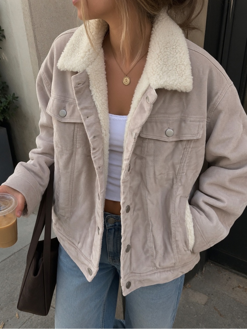 Oversized Sherpa Jacket Cotton On NWT Natural Cord